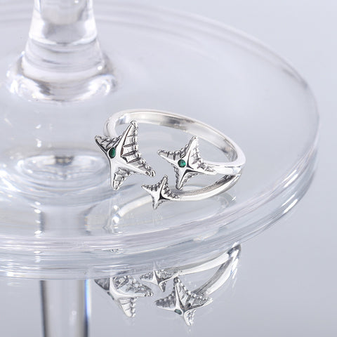 Sterling Silver Niche Design Meteor Moonlight Stone Irregular Texture Ring