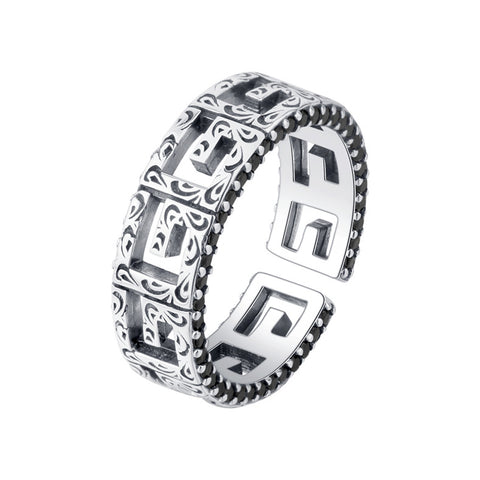 925 Sterling Silver Square Pattern Narrow Edition Hollow Color Diamond Edge Ring