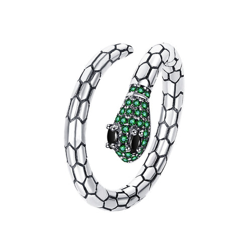 S925 Sterling Silver Emerald Zircon Snakes Fashion Ring