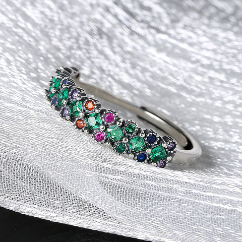 S925 Sterling Silver Color Diamond Ring Small Design Green Zirconium