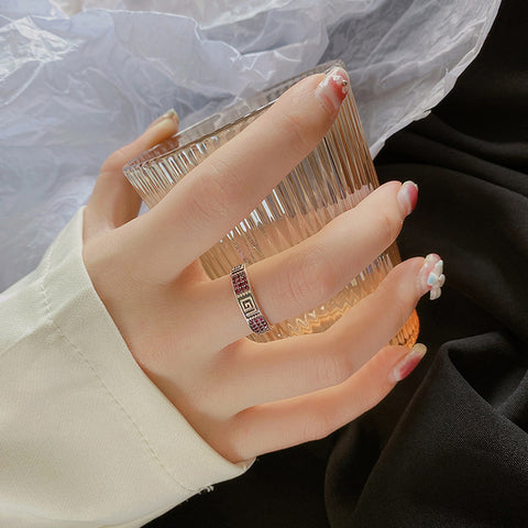 Diamond Inlaid Retro Old Cool Wind Ring Women's Sterling Silver 925