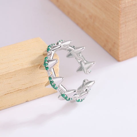 S925 Sterling Silver Emerald Treasure Willow Nail Ring