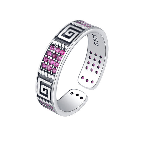 Diamond Inlaid Retro Old Cool Wind Ring Women's Sterling Silver 925