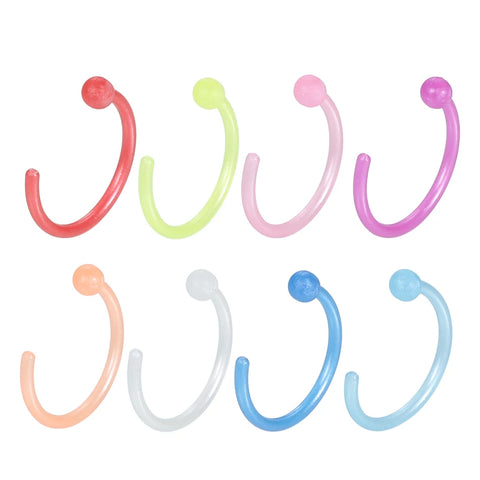 8Pcs/set Acrylic Nose Stud Nose Hoop Ring Luminous C Clip Lip Ring Earring Helix Rook Tragus Septum Piercing Body Jewelry 20G