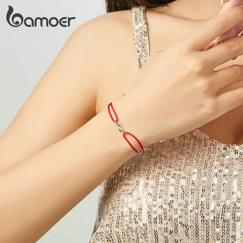 bamoer Infinity Simple Red Rope Friendship Bracelet 925 Sterling Silver Fashion jewelry Girl Gifts 2020 New Design SCB176