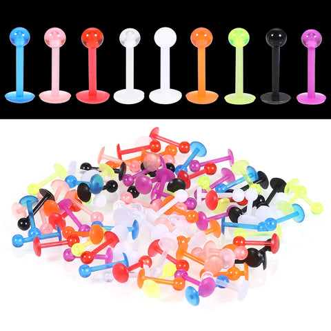 90Pcs/set Acrylic Lip Stud Piercing Labret Ring Bioflex Ear Cartilage Earring Bar Tragus Helix Retainer Flexible Body Jewelry