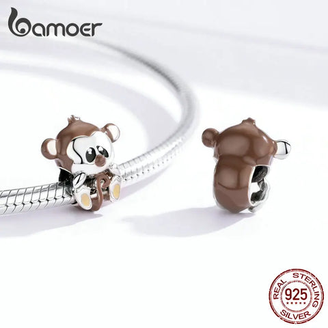 bameor Lovely Monkey Animal Charm for Original Silver Snake Bracelet 925 Sterling Silver Beads Luxury European Jewelry BSC125