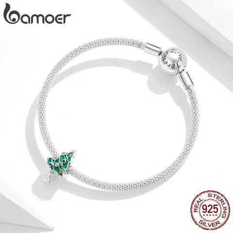 bamoer Christmas Tree for Women Jewelry Making 925 Sterling Silver Charm fit Silver women DIY Metal Beads Bracelet BSC374