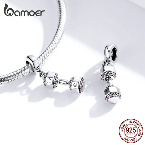 bamoer Genuine 925 Sterling Silver Pendant Charm for Women Original 925 Snake Bracelet Necklace Bumbell Sport Design SCC1340
