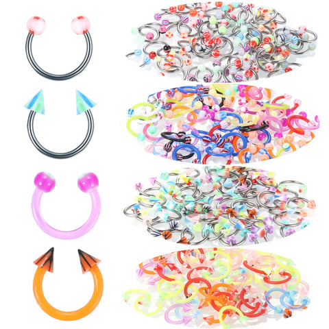 60Pcs/set Acrylic Ball Cone Spike Horseshoe Circular Septum Nose Ring Nipple Hoops Nose Septum Eyebrow Ear Piercing Body Jewelry