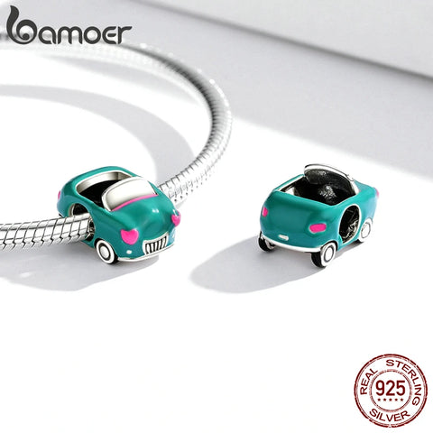 bamoer 925 Sterling Silver Transportation Cartoon Car Key Charm Suv Pink Bicycle Minibus Convertible Bead for Women DIY Jewelry