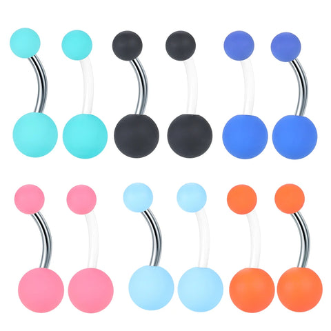 6Pcs/set Acrylic Ball 14G Belly Button Ring Navel Nombril Piercing Steel Barbell Navel Ring Sexy Women Body Piercing Jewelry