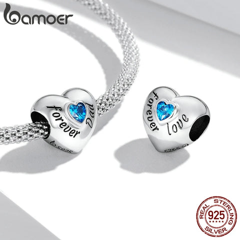 Bamoer Genuine 925 Sterling Silver Love Family Charm Silver Heart-Shaped Beads Fit for Women Original Bracelet or Bangle Jewelry