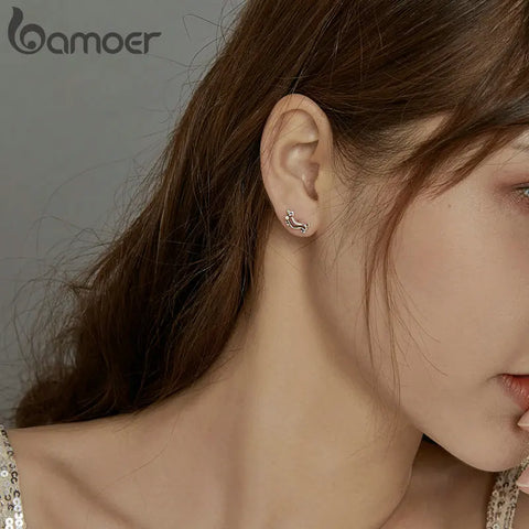 bamoer Authentic 925 Sterling Silver Cute Puppy Stud Earrings for Women Plated platinum Silver women silver Jewelry SCE952