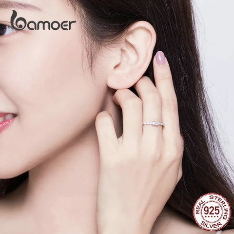 BAMOER 925 Sterling Silver Dazzling Sparkling Engagement Finger Rings for Women Solid Silver Jewelry Wedding Statement Ring