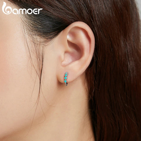 bamoer 925 Sterling Silver Stylish Ear Huggies Earrings Blue Zircon Earrings for Women Engagement Gift SCE1126