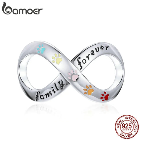 bamoer Claw Charm Family Forever 925 Sterling Silver Infinite Love Charm for Original Bracelet Bangle Fashion Jewelry SCC1849