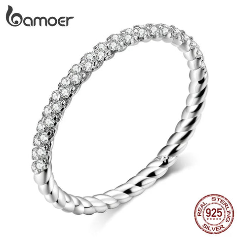 bamoer Wedding Engagement Jewelry Clear CZ 925 Sterling Silver Finger Rings for Women High Quality Luxury Anel SCR624