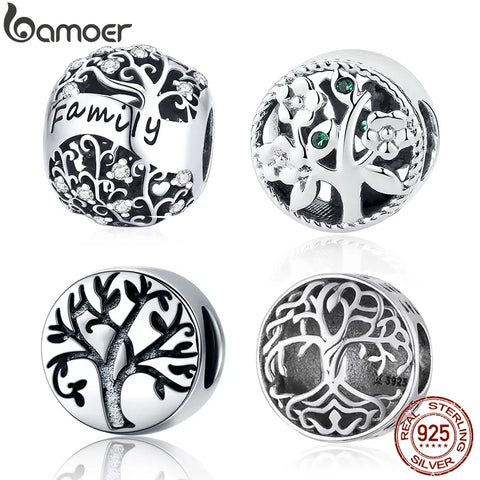 bamoer Family Tree Bead 925 Sterling Silver Charm for Original Bracelet Bangle Women Forever Life DIY Fashion Jewelry BSC489