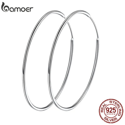 bamoer 925 Sterling Silver Large Hoop Earrings Circle Endless Huggie Big Hoops Earring 30/40mm for Women Girls