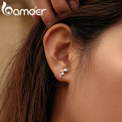 BAMOER Woman Fashion Earrings Geometric Element 925 Sterling Silver Jewelry Engagement Party Gift Long Shiny Zircon Earrings