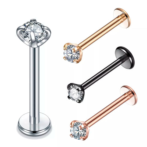 1Pc Stainless Steel Labret Piercing Lip Ring Crystal Lip Helix Piercing Tragus Earring Cartilage Stud Body Pircing Jewelry 18G