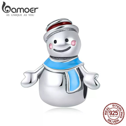 BAMOER Authentic 925 Sterling Silver Miss & Mr Snowman Color Enamel Charms Fit Bracelets & Necklaces DIY Jewelry Making SCC855