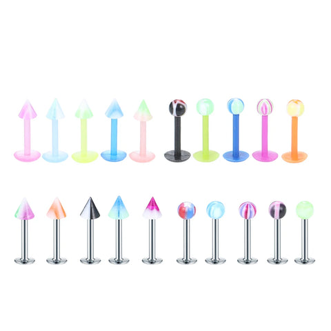 60Pcs/set Acrylic Labret Piercing Lip Ring Surgical Steel Barbell Cartilage Tragus Piercing Earring Stud Piercing Body Jewelry