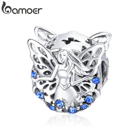 BAMOER Silver Charms  925 Sterling Silver Blue Moon Lunar Angel Round Beads for Women Jewelry Making DIY Bracelet Jewelry BSC070
