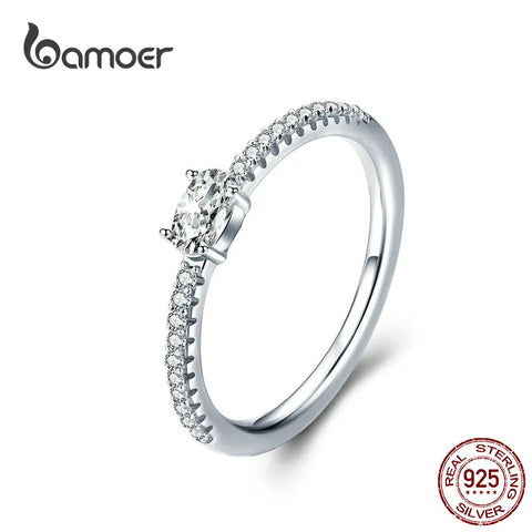 BAMOER 925 Sterling Silver Dazzling Sparkling Engagement Finger Rings for Women Solid Silver Jewelry Wedding Statement Ring