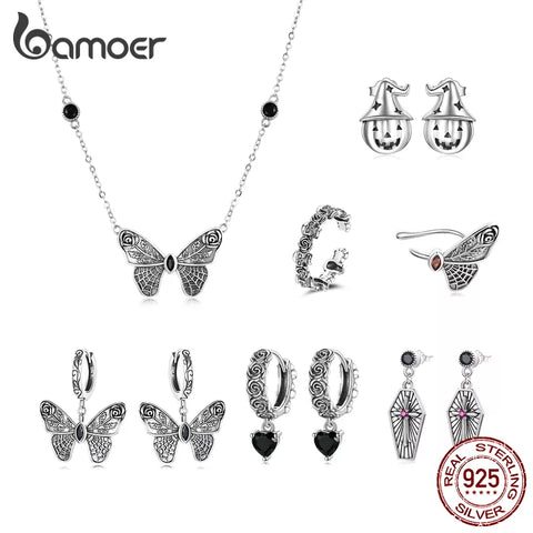 bamoer 925 Sterling Silver Dark Butterfly Ear Buckle Dark Night Rose Vampire Mysterious Cross Drop Earrings for Women Jewelry