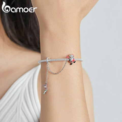 Bamoer 925 Sterling Silver Cute Snowman Charms Fit for DIY Making Bracelet or Bangle Reindeer Charms Fine Jewelry Christmas Gift