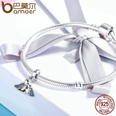 BAMOER 100% 925 Sterling Silver Cute Bird Dependency Clear CZ Pendant Charms fit Bracelets Necklace Jewelry Making SCC426