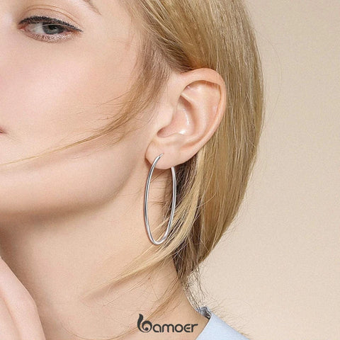 bamoer 925 Sterling Silver Large Hoop Earrings Circle Endless Huggie Big Hoops Earring 30/40mm for Women Girls