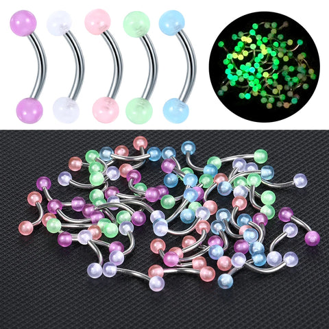 50Pcs/set Acrylic Ball Eyebrow Ring Stainless Steel Barbell Eyebrow Piercing Glow in the Dark Barbell Piercing Body Jewelry 16G