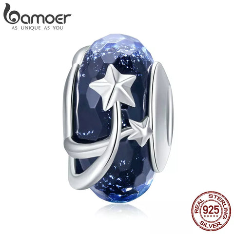 BAMOER 4 Styles Genuine 925 Sterling Silver Star Flower European Murano Glass Beads Fit Bracelets Bangles DIY Jewelry SCC861