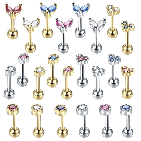 1Pc Stainless Steel Zircon Ear Stud Piercing Crystal Zircon Ear Studs Earrings For Women Tragus Cartilage Body Piercing Jewelry