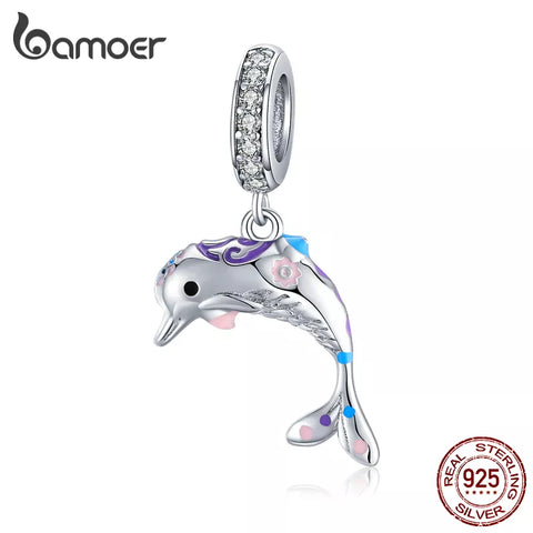 bamoer Silver 925 Dolpin Animal Mermaid Pendant Charm for Jewelry Making Fit Bracelet  Necklace Sterling Silver BSC159