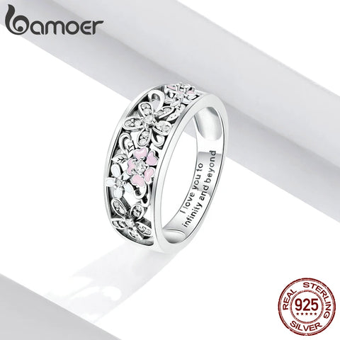 bamoer 925 Sterling Silver Daisy Flower & Infinity Love Pave Finger Rings for Women Wedding Engagement Jewelry SCR390