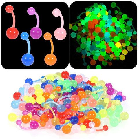 100Pcs/set Acrylic Belly Button Rings Glow In The Dark Belly Rings Punk Navel Piercing Ombligo Body Piercing Jewelry Mixed Color