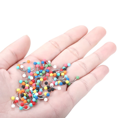 60Pcs/set Acrylic Ball Eyebrow Piercing Steel Curved Barbell Lip Ring Snug Daith Helix Rook Earring Cartilage Tragus Jewelry 16G