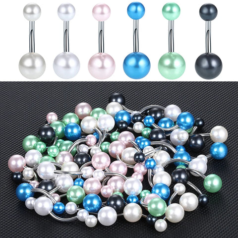 60Pcs/set Stainless Steel Navel Piercing Acrylic Beads Belly Button Ring Colorful Balls Curved Banana Piercing Body Jewelry