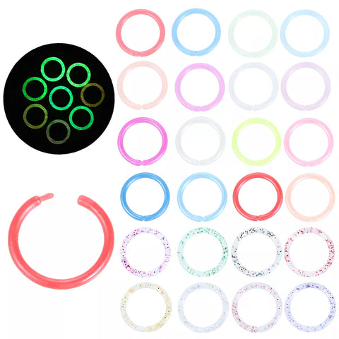 8Pcs/set Acrylic Nose Hoop Glow in Dark Nose Stud Punk Style Nose Lip Cartilage Tragus Helix Ear Piercing Luminous Nose Ring 16G