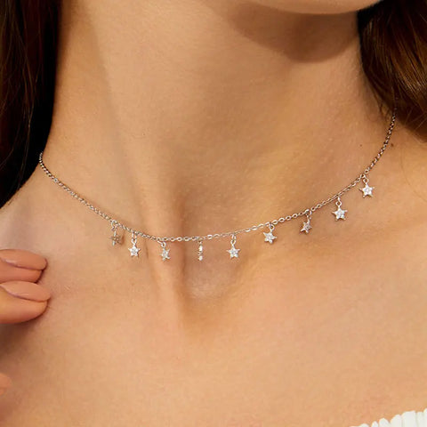 bamoer CZ Link Chain Necklace Female Choker Necklace Luxury Jewelry Short Metal Necklaces 925 Sterling Silver Jewelry SCN393