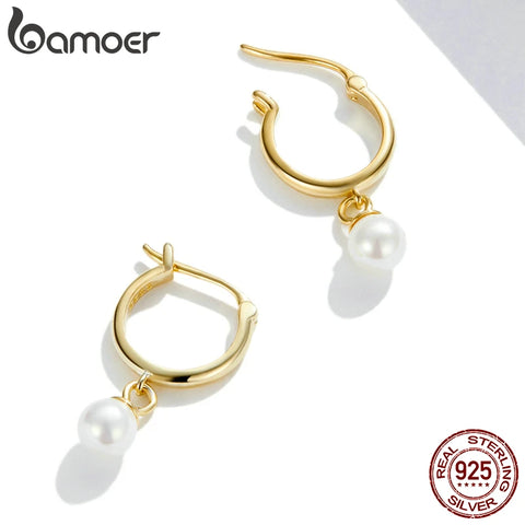 bamoer Gold Hoop Earrings 925 Sterling Silver Star Zircon Ear Buckles Cross Drop Earrings Shell Pearl Earrings for Women Gift