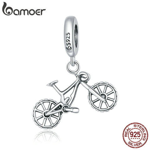 BAMOER 925 Sterling Silver Crystal Bike Bicycle Shape Pendant Charms fit Original Bracelets & Necklaces DIY Jewelry Gift SCC1082