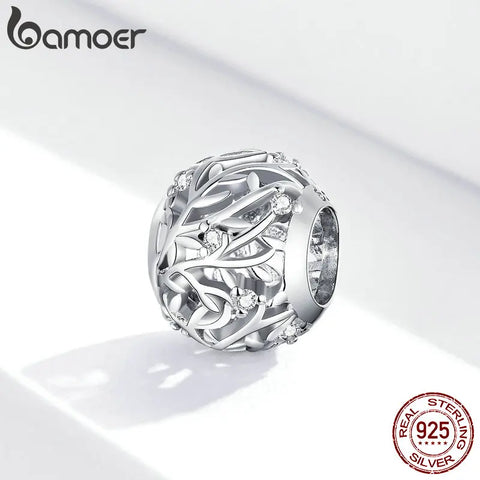 bamoer 925 Sterling Silver Metal Round Beads for Women Jewelry Making Vine Charm fit Original Bracelet DIY Jewelry BSC256