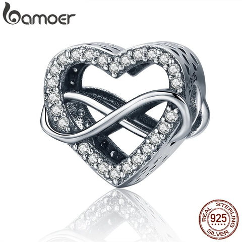 BAMOER Authentic  925 Sterling Silver Endless Love Infinity Love Charms Infinity Hearts Beads fit Women Bracelets Jewelry SCC432