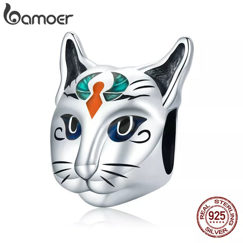 BAMOER 925 Sterling Silver Ancient Egypt Cat Charm for Original Bracelet Bangle DIY Accessories SCC1859