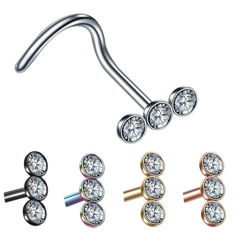 1Pc Stainless Steel Nose Ring Nostril Screw Studs Nose Piercing Zircon Crystal 20G Nostril Earrings Body Piercing Jewelry